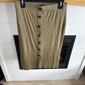 Ann Taylor Khaki Button-Front Pencil Skirt